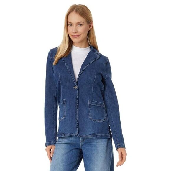 Elliott Lauren One-Button Blazer Stretch Denim Size 8 - Picture 1 of 11